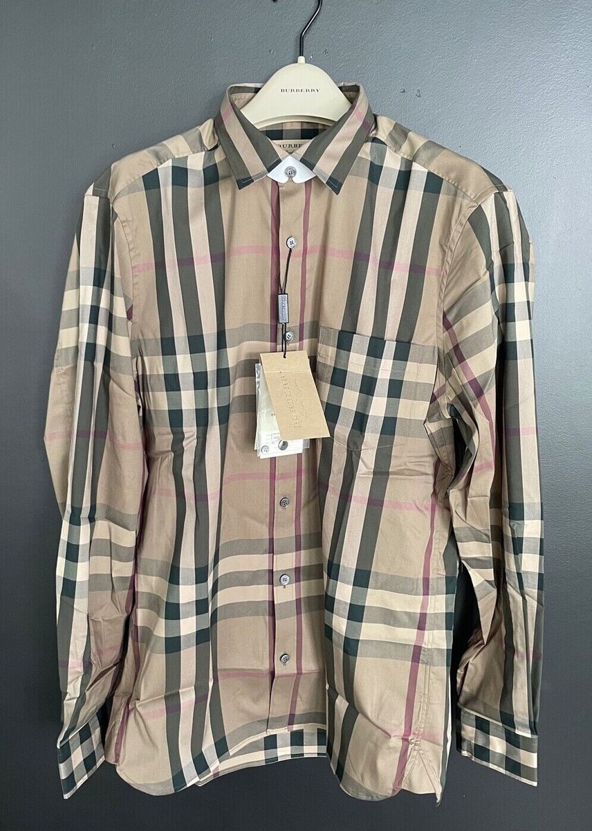 BURBERRY Nelson Slim Fit Long Sleeve Shirt Classic Tan/Black BURBERRY Nelson Slim Fit Long Sleeve Shirt Classic Tan/Black