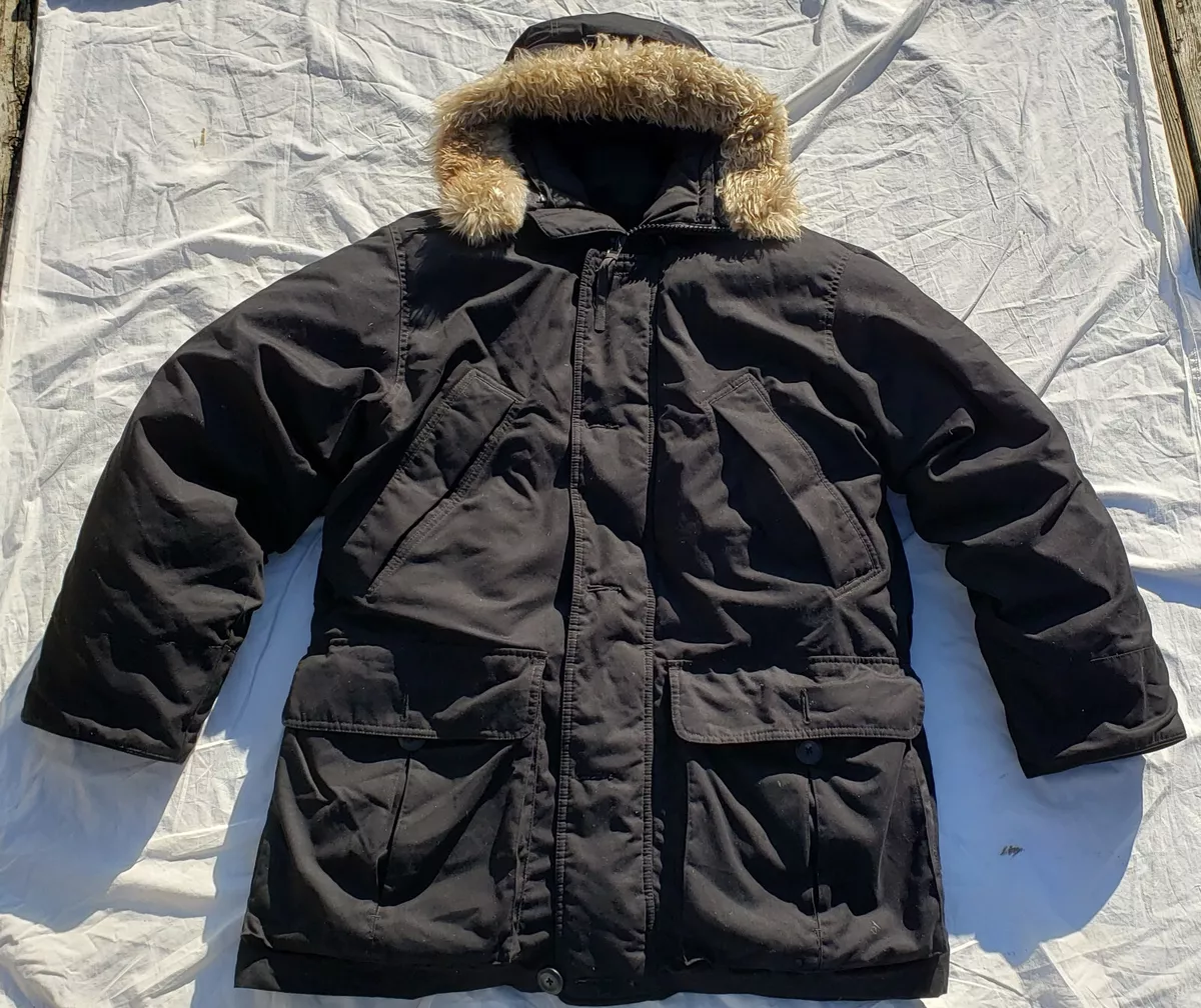 Eddie Bauer Superior Polar Parka Down Fur Heavy Coat Jacket Black Men s Medium