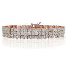 18K Rose Gold Natural Miracle Sets 3-Row Tennis Bracelet Lab Diamond on Brass