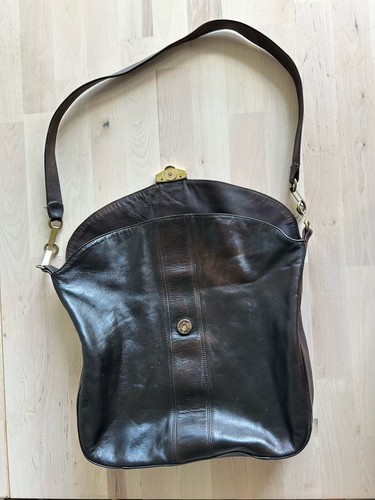 Mark Cross Vintage Dark Brown Leather Fold Over Shoulder Strap Purse Bag - Picture 10 of 16