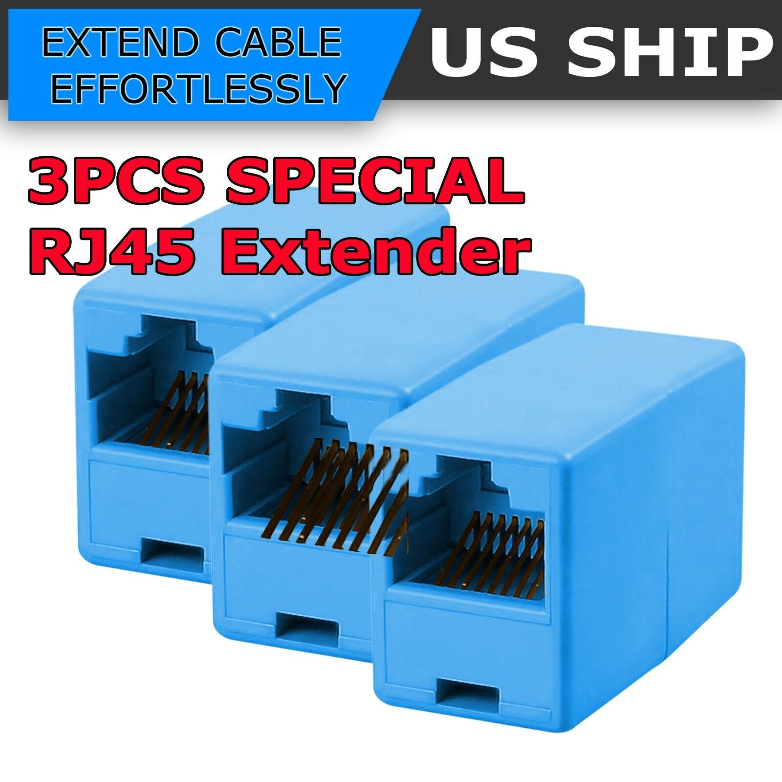 3x RJ45 Joiner Inline Coupler Cat6 Cat5 Extender Ethernet wire Network Connector