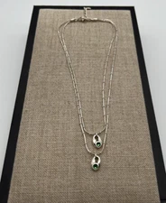 NEW Uno de 50 TO YOU Double Necklace Green Crystal Silver Plated