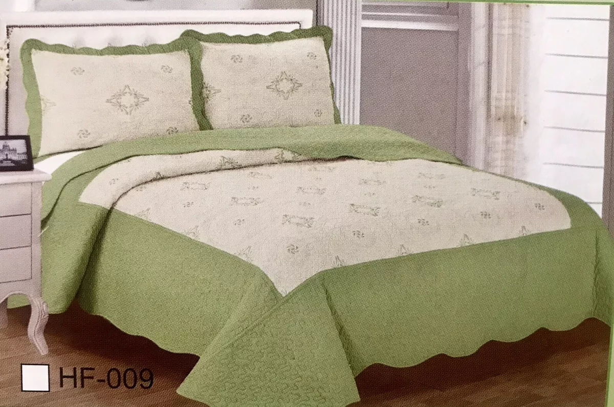 100 Cotton Quilt Bedspread Queen Size 3Pcs Reversible Embroidered 90 X100 6lbs