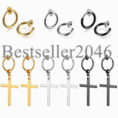 New Popular 1 piece Stainless Steel Painless Ear Clip Earrings For Men/Women Punk Black Non Piercing Fake Earrings Jewelry Gifts - 36