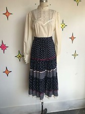 Vintage 70s  Festival Prairie Tiered Ruffle Boho Western Hippie Skirt  S