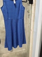 TALBOTS   Blue Geo Print Floral Sleeveless Fit & Flare Dress Size 4P 4 Petite