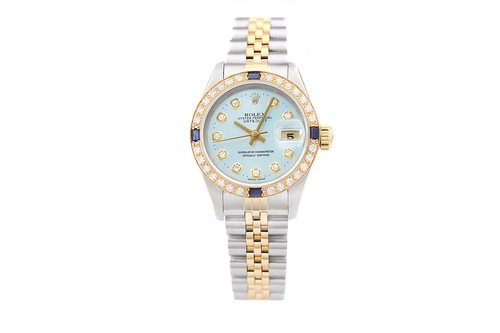 Rolex Ladies Datejust 69173 18K Gold & Steel Ice Blue Diamond Sapphire Watch - Picture 2 of 7