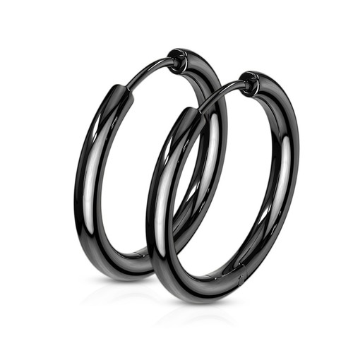 Pair of 20 GA Hinge Action Seamless Hoop Earrings Black Gold IP or Steel C281 - Picture 11 of 22
