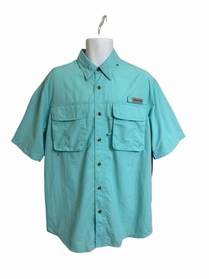 NWT Bimini Bay Men's M Aqua Short Sleeve Button Up Shirt Solar Guard UPF 35