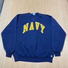 Vintage Russell Athletic Navy Sweatshirt Mens XL Blue Yellow Made in USA Crew