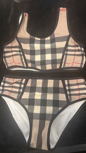 Burberry Girls Check Swim Set Size 10Y Beige High-Waisted Athletic Top