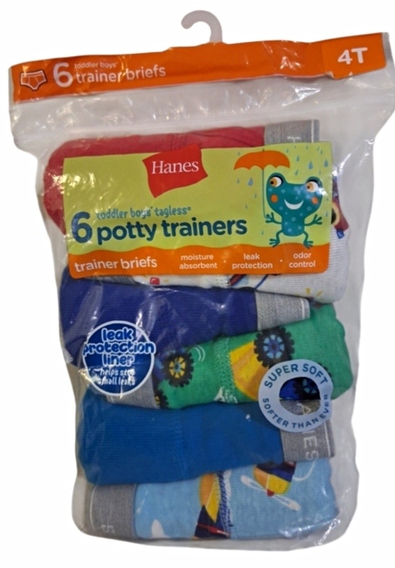 Hanes Boys Tagless Potty Training Trainer Brief Underwear 6 Pack 4T Multi