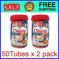 INABA Churu Creamy Lickable Wet Cat Treats 0.5oz 50ct, Tuna&Chicken Variety x2p