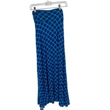 Blue geometric print maxi skirt size small Made in USA