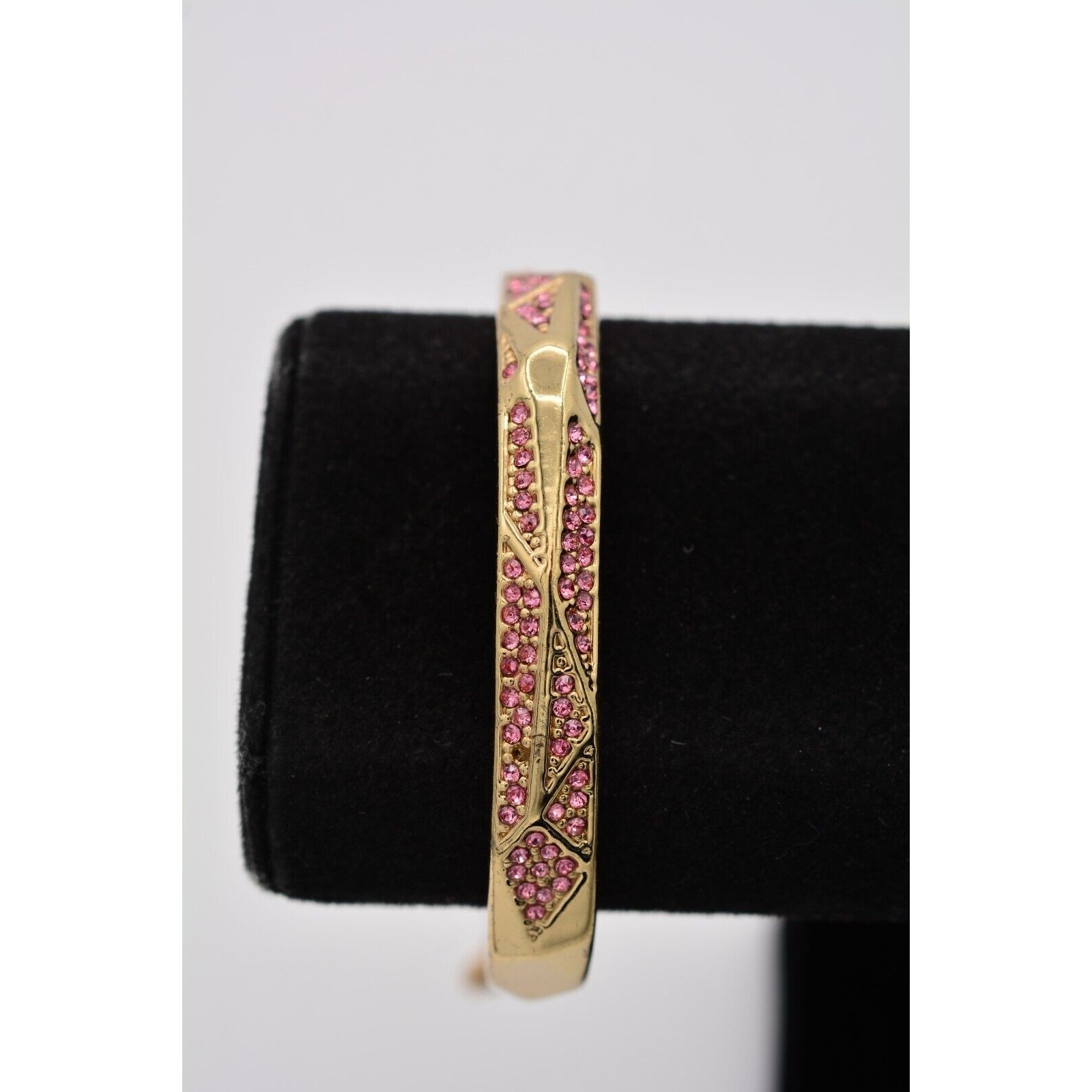 Statement Bangle Bracelet Pave Pink Rhinestone Cr… - image 1