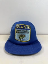 Vintage B.A.S.S. Hat Cap Snap Back Blue Mesh Trucker Patch Bass Anglers Mens 80s