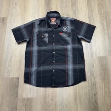 Dixxon Flannel Company Shirt Mens Large Black Gray Red Plaid Ember Short Sleeve