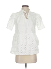 H By Halston Women White Short Sleeve Blouse S
