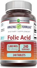 Amazing Formulas Folic Acid 1000 Mcg 1 Mg  240 Tablets Supplement  Vitamin B