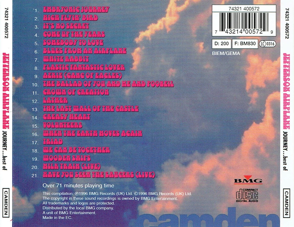 (CD) Jefferson Airplane - Journey - The Best Of - Somebody to Love, White Rabbit - Bild 2 von 2