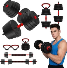 Adjustable Dumbbells 4-in-1 25 Lb Free Weight Set Barbell Kettlebell Home Gym