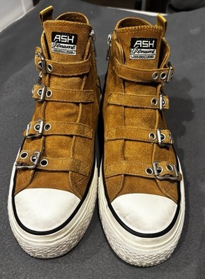 Punk ASH Straps Brown Suede Hi Top Sneakers Converse Rick Owens Vibe men size 6 