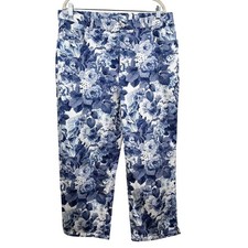Ralph Lauren Vintage Pant Crop Floral Blue 18W Cotton Stretch Resort Preppy