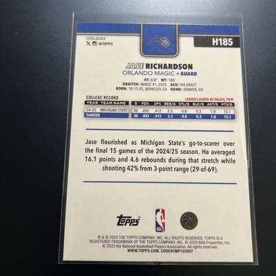 2025-26 Topps Holiday NBA Basketball Jase Richardson RC Rookie