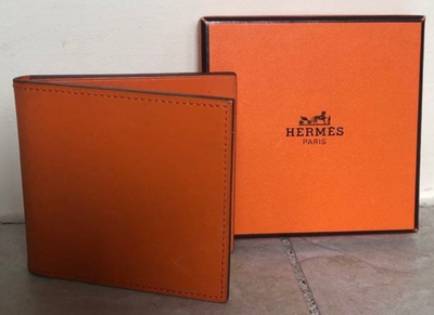 HERMES Orange Leather Compact Pocket Mirror 2001 Ginza Limited