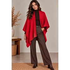 Peruvian Alpaca Blend Red Knit Shawl Wrap Poncho Cape Ruana with Horn Toggle Pin