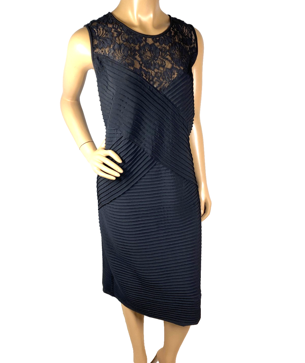 calvin klein lace sheath dress Calvin Klein Black Bodycon Sheath Dress Lace Accent Size 1X Pleated  Sleeveless