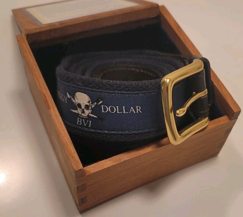 Vineyard Vines Belt Soggy Dollar BVI Men's Size 42 Leather Canvas Pirate Skull