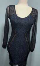 Glitter Mesh Mini Dress Women Small Glam Bodycon Vamp Sheer Cutout New Years Eve