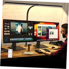 Double Head LED Desk Lamp with Remote Control for Home Office 24W Clamp Black