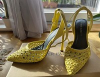 River Island Yellow Woven Pointed Toe Slingback Stiletto Heels UK 5 EU 38