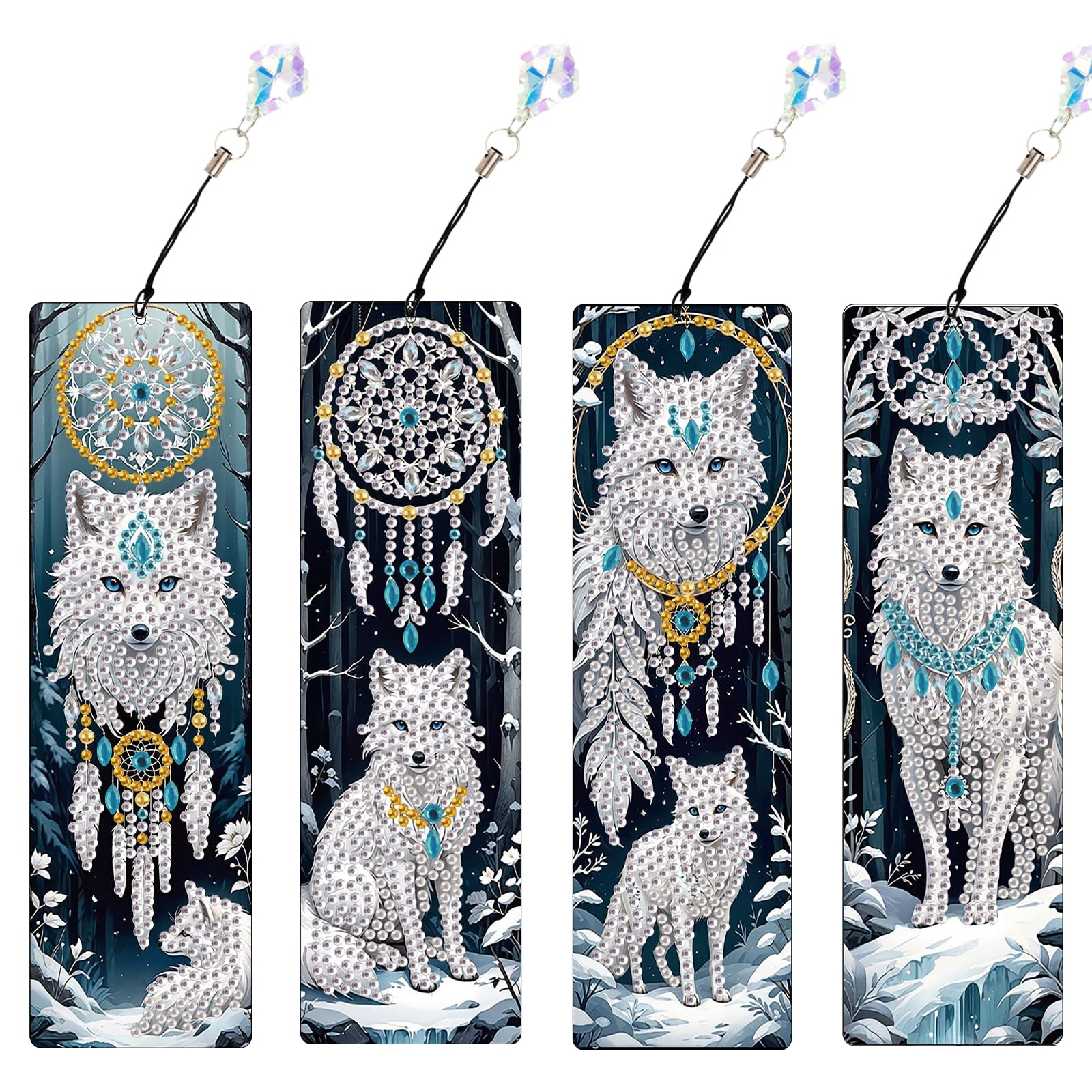 Lot de 4 marque-pages attrape-rêves en strass de broderie diamant premium et perles