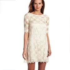 Jax Crochet Lace Mini Dress 8 Ivory Boho Delicate Floral Lace Cocktail Party