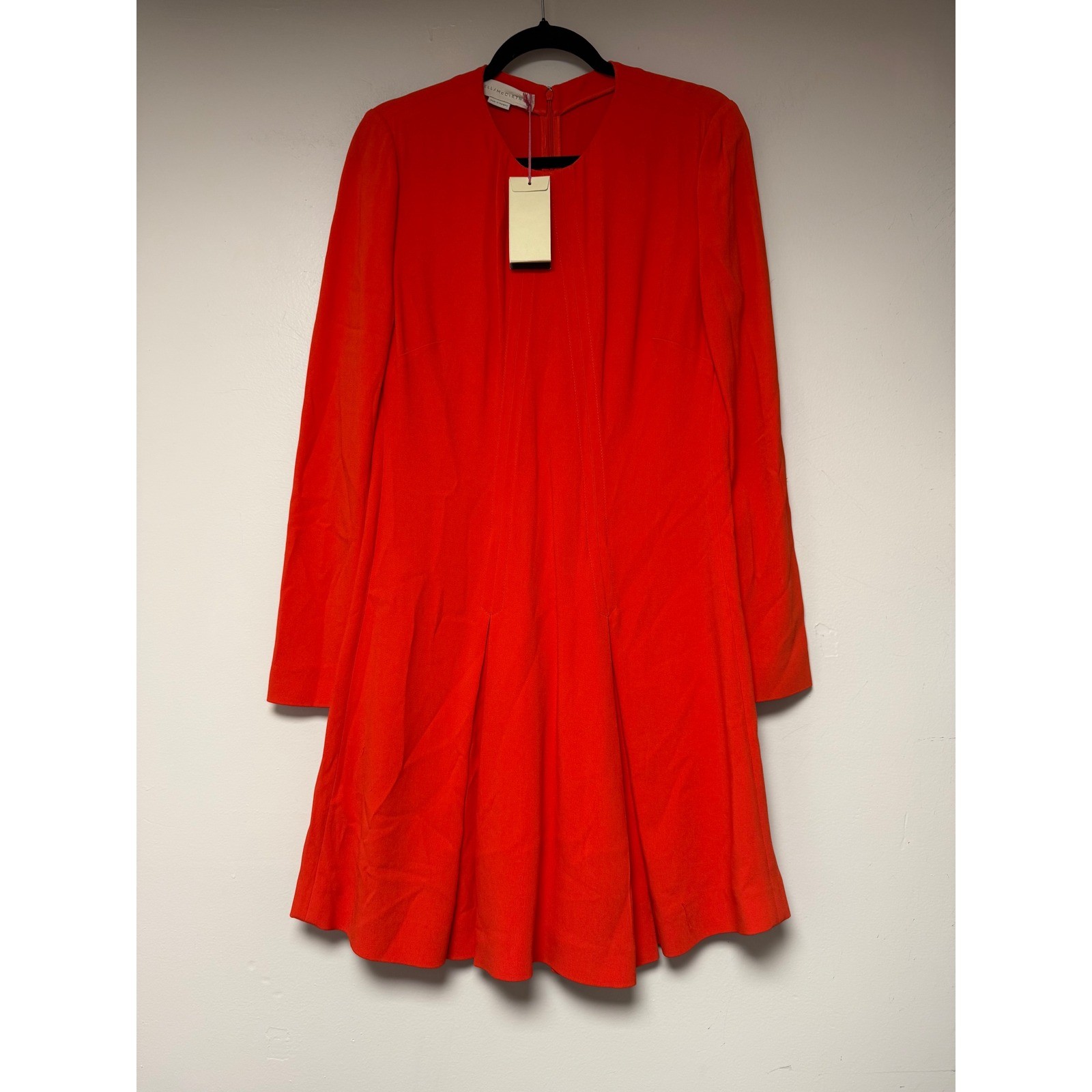 Stella McCartney Orange Long Sleeve Pleated Mini Dress Size 42