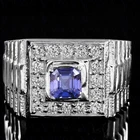 3.50Ct Asscher Natural Tanzanite & Diamond Prong Men's Ring 950PT Solid Platinum