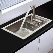 Single Bowl Kitchen Laundry Sink Stainless Steel Hidden Sink w/Folding Faucet US