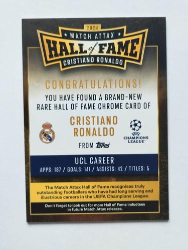 TOPPS Match Attax UCL 2024/2025 Hall of Fame HOF 2 CRISTIANO RONALDO PRAWDZIWY - Zdjęcie 4 z 4