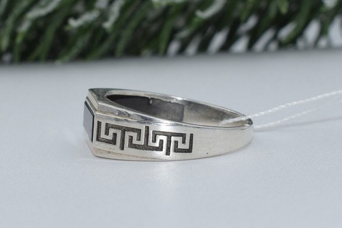 NEW ! black onyx VTG Ukraine Sterling SILVER 925, gold 375-14k Ring MENS, greek - Picture 7 of 18