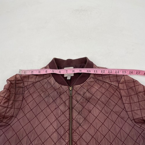 Halogen Womens size L Petite Bomber Burgundy Quilted Soft genuine Leather jacket - Picture 6 of 13