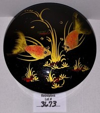 Black Lacquered Trinket Jewelry Box Goldfish Vintage