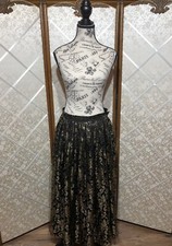80  s Vintage Herman Geist Black Midi Skirt W/Sheer Gold Overlay Whimsygoth S/M