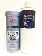 (2 PACK) Wella Blondor Plex9 Lightener & Wella Dev 6% 20 Vol Duo, 14.1, 33.8 oz
