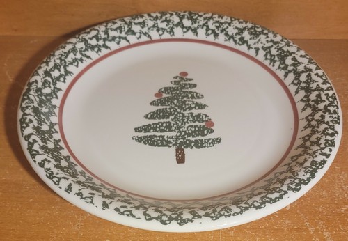 Plato de cena árbol de navidad Furio, 10 3/8", La Primula Italia, pintura de esponja verde - Imagen 3 de 6