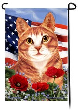 Patriotic Flowers Garden Flag - Orange and White Tuxedo Cat