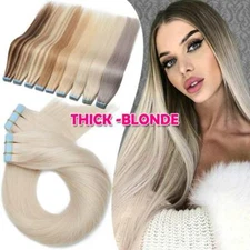 60pcs Tape in Real 100% Remy Russian Human Hair Extensions THICK White Skin Weft