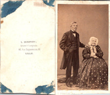 Seratzky, Lille, elderly couple, lady in polka dot dress vintage CDV albumen card vi